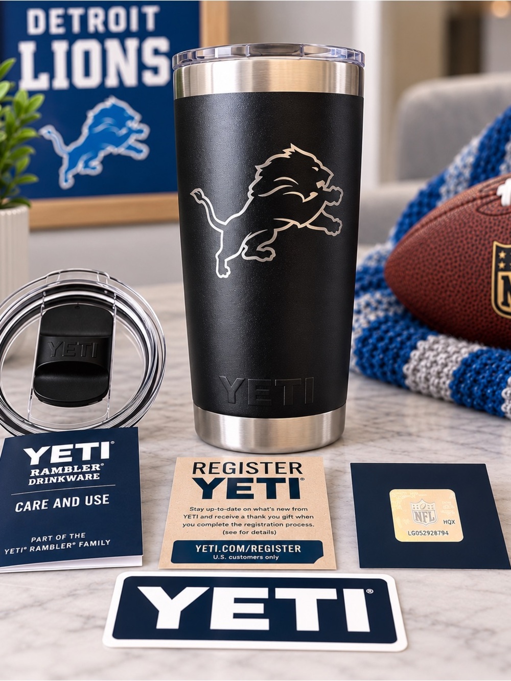 YETI Detroit Lions 20 oz Rambler Tumbler Black